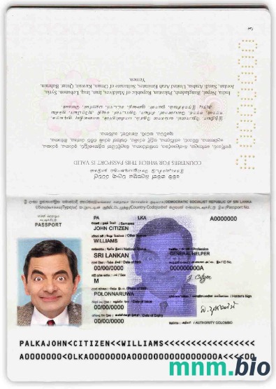 Przykład paszportu Sri Lanki w formacie PSD, w pełni edytowalny